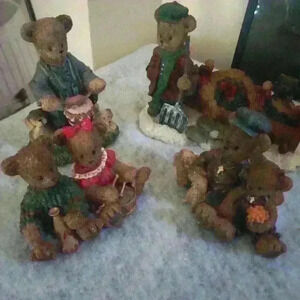 Bears and puppies, set of 4 resin decor